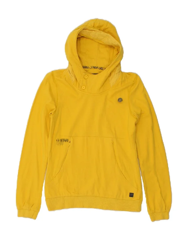 G-STAR Womens Hoodie Jumper UK 12 Medium Yellow Cotton Hoodie with Drawcord Adjustable Secure