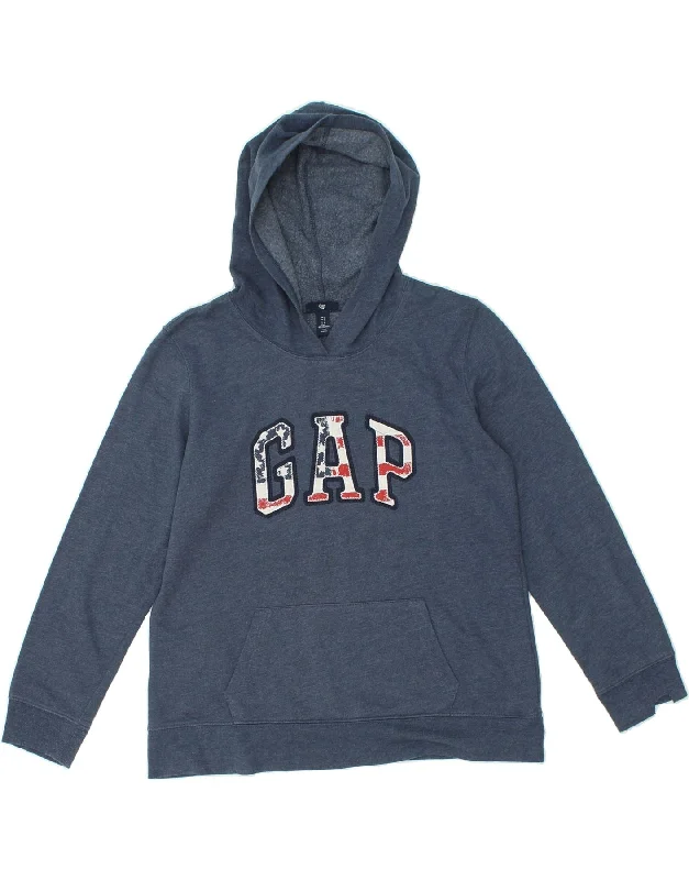 GAP Womens Graphic Hoodie Jumper UK 16 Large Navy Blue Cotton Hoodie Dress Longline Feminine