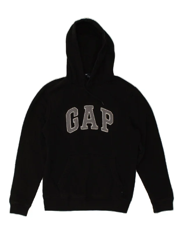 GAP Womens Graphic Hoodie Jumper UK 6 XS Black Cotton Hoodie with Belted Waist Structured Tailored