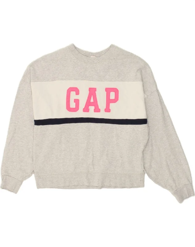 GAP Womens Graphic Sweatshirt Jumper UK 10 Small Grey Colourblock Cotton Hoodie with Half-Zip Sporty Casual