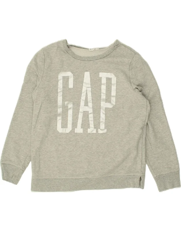 GAP Womens Graphic Sweatshirt Jumper UK 10 Small Grey Cotton Hoodie with Hem Lace Feminine Delicate