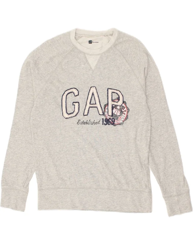 GAP Womens Graphic Sweatshirt Jumper UK 10 Small Grey Hoodie with Zipper Placket Modern Functional