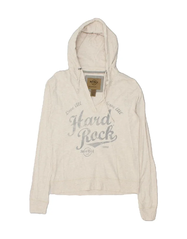 HARD ROCK CAFE Womens London Graphic Hoodie Jumper UK 10 Small White Hoodie Dress Longline Feminine