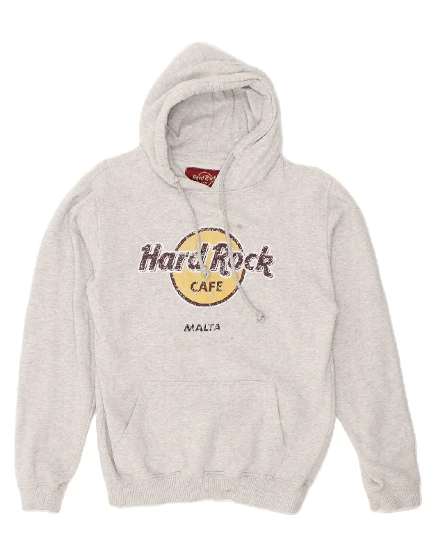 HARD ROCK CAFE Womens Malta Graphic Hoodie Jumper UK 14 Medium Grey Cotton Hoodie with Full-Zip Functional Layering