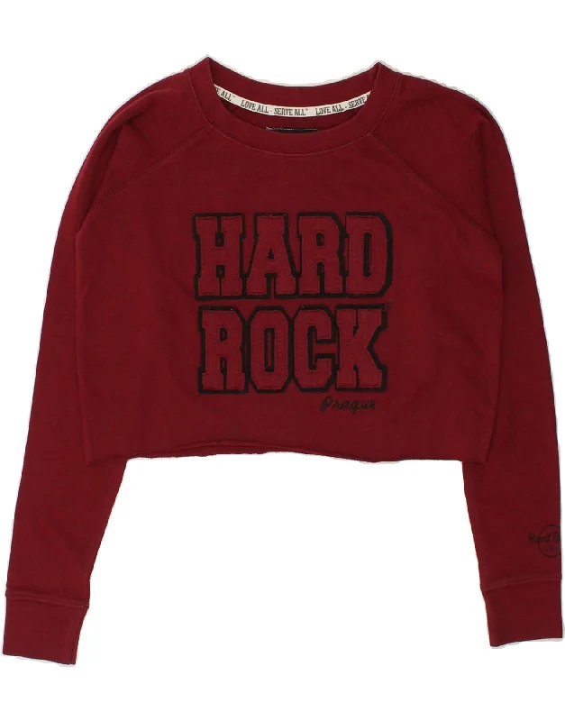 HARD ROCK CAFE Womens Prague Graphic Sweatshirt Jumper UK 10 Small Red Hoodie with Patch Decorative Personalized