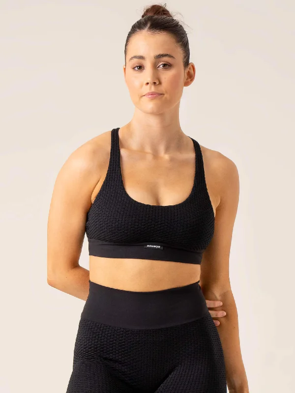 Honeycomb Seamless Sports Bra - Black Sexy Mesh Bra