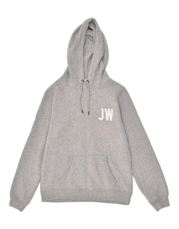 JACK WILLS Womens Graphic Hoodie Jumper UK 14 Large Grey Cotton Hoodie with Hem Contrast Bold Stylish