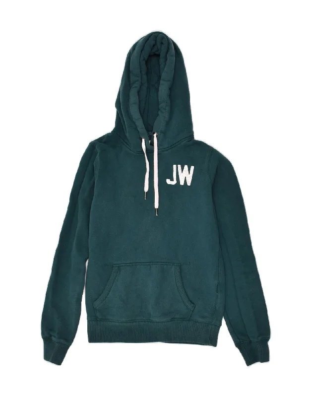 JACK WILLS Womens Graphic Hoodie Jumper UK 6 XS  Green Cotton Hoodie with Metallic Shiny Futuristic