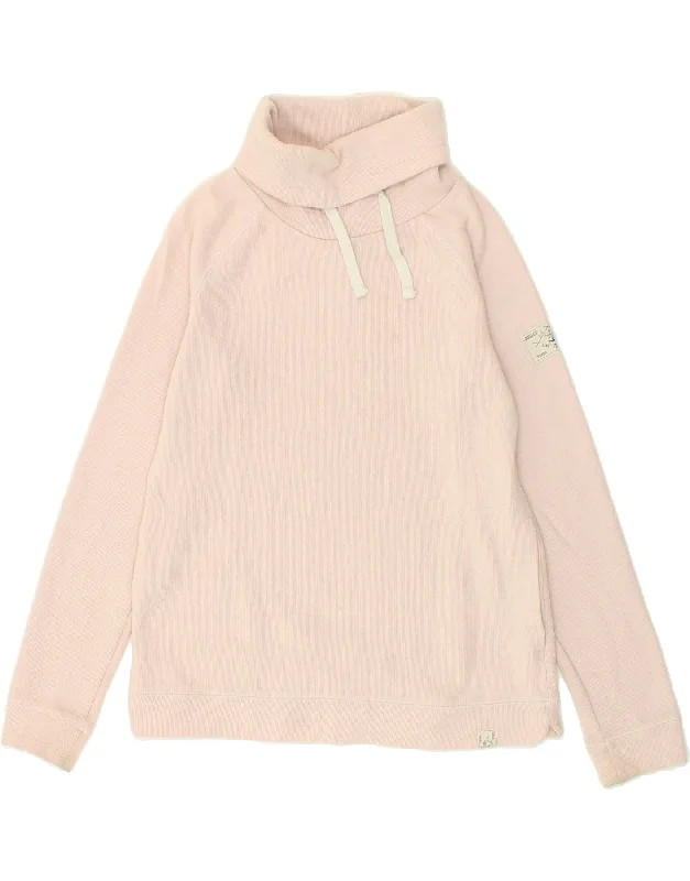 JOULES Womens Roll Neck Sweatshirt Jumper UK 10 Small Pink Cotton Hoodie with Hem Detail Decorative Unique