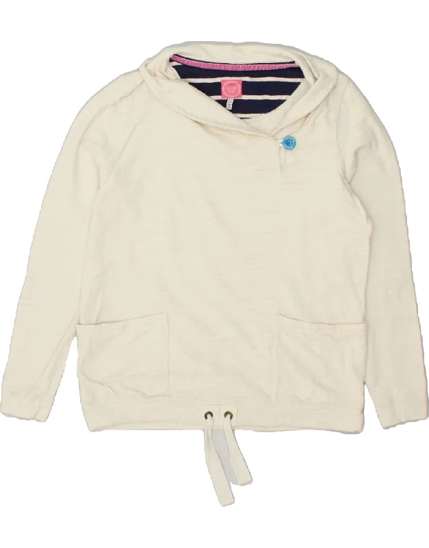 JOULES Womens Sweatshirt Jumper UK 10 Small  Off White Cotton Hoodie with Crew Neck Simple Timeless