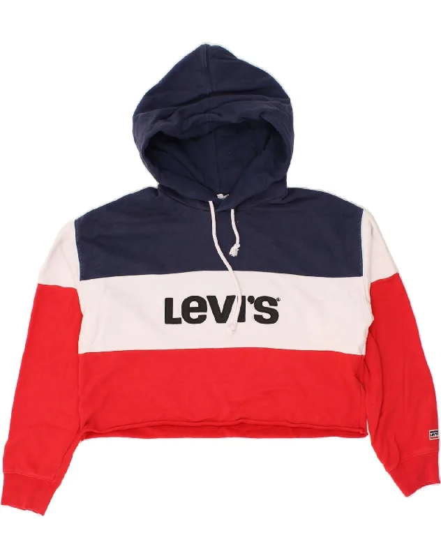 LEVI'S Womens Graphic Crop Hoodie Jumper UK 10 Small Multicoloured Hoodie with Double Zipper Versatile Adjustable