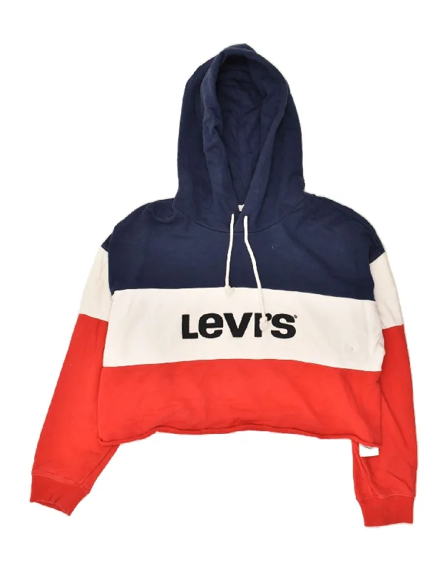 LEVI'S Womens Graphic Crop Hoodie Jumper UK 16 Large Multicoloured Hoodie with Drop Shoulder Relaxed Streetwear