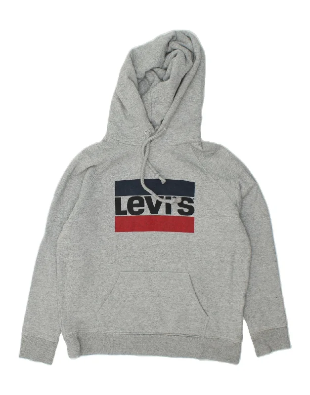 LEVI'S Womens Graphic Hoodie Jumper UK 14 Medium Grey Cotton Hoodie with Pocket Utility Practical