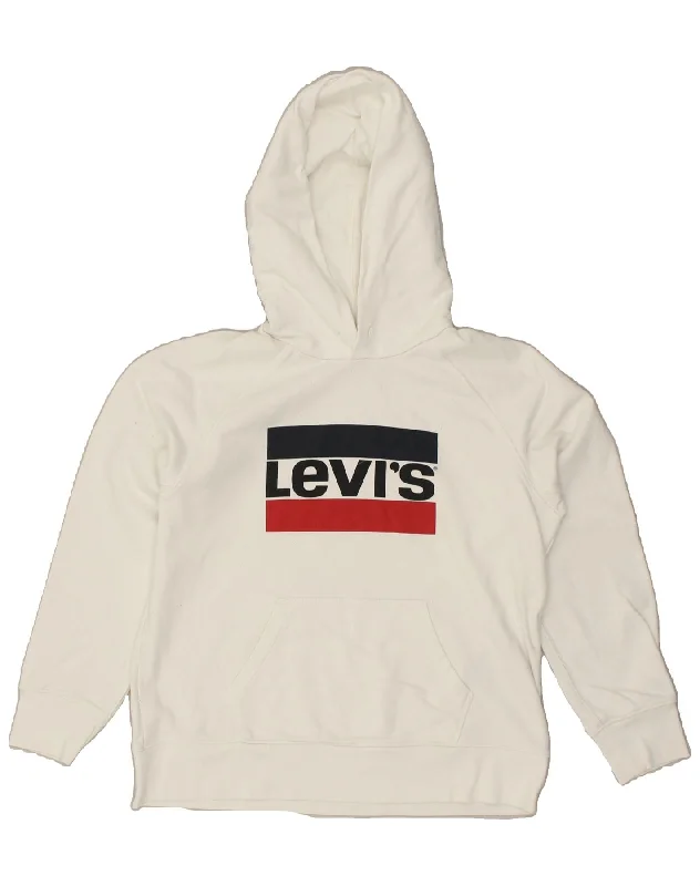 LEVI'S Womens Graphic Hoodie Jumper UK 14 Medium White Cotton Hoodie Dress Longline Feminine