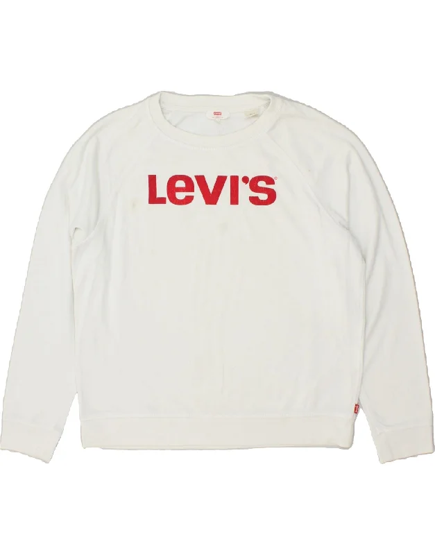 LEVI'S Womens Graphic Sweatshirt Jumper UK 16 Large White Cotton Hoodie with Elastic Waist Stretchable Comfortable