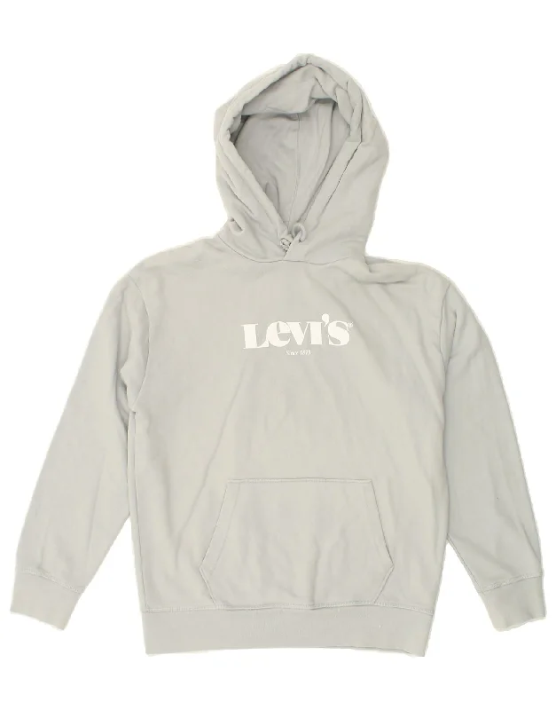 LEVI'S Womens Loose Fit Graphic Hoodie Jumper UK 10 Small Grey Cotton Hoodie with Sequins Glamorous Eye-catching