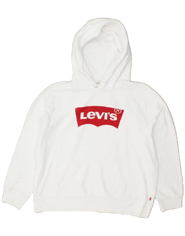 LEVI'S Womens Loose Fit Hoodie Jumper UK 18 XL White Cotton Hoodie with Emblem Brand Identity