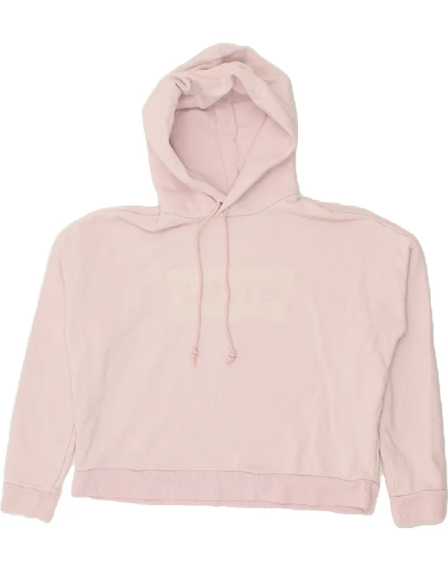 LEVI'S Womens Oversized Graphic Hoodie Jumper UK 10 Small Pink Cotton Hoodie with Contrast Stitching Detailed Premium