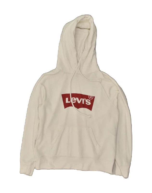 LEVI'S Womens Oversized Graphic Hoodie Jumper UK 10 Small White Cotton Hoodie with Tie-Dye Psychedelic Retro