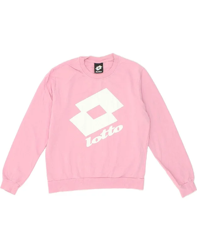 LOTTO Womens Oversized Graphic Sweatshirt Jumper UK 10 Small Pink Cotton Hoodie Jacket Zipper Layering