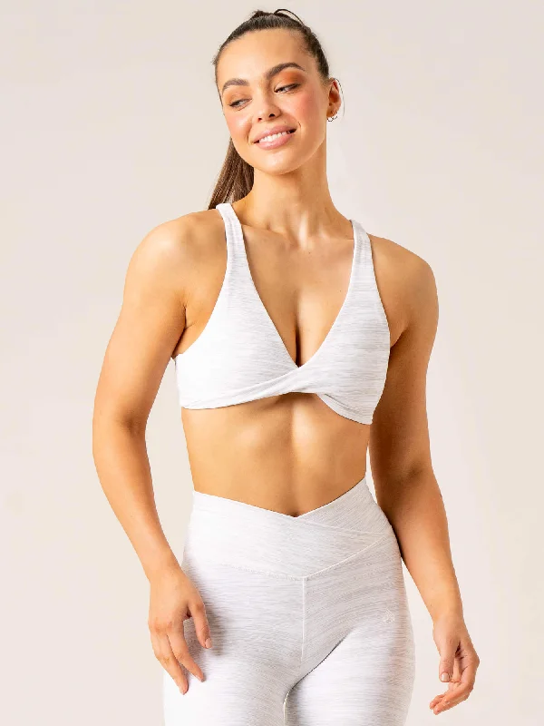 Momentum Twist Sports Bra - Snow Grey Marl Soft Cotton Bra