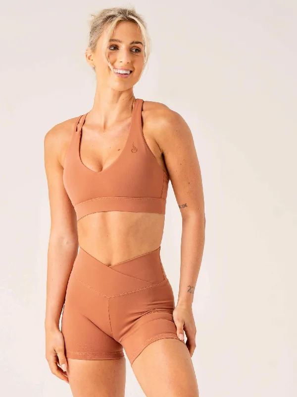 Momentum V-Neck Sports Bra - Clay Soft Stretch Bra