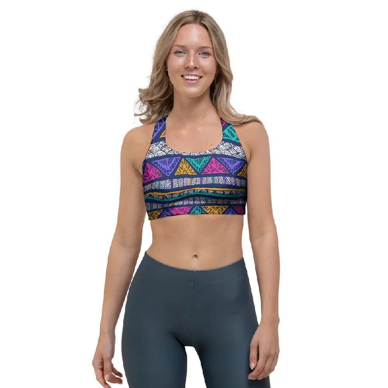 Multicolor Native Aztec Abstract Doodle Sports Bra Seamless Sports Bra