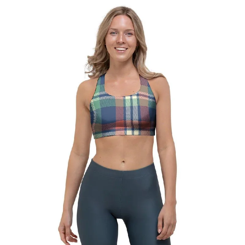 Multicolor Plaid Tartan Sports Bra Light Seamless Bra