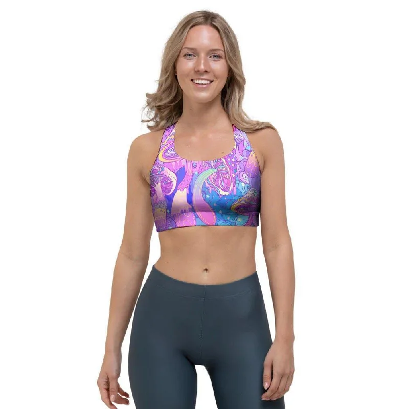 Mushroom Psychedelic Trippy Sports Bra Multi-Way Bra Design