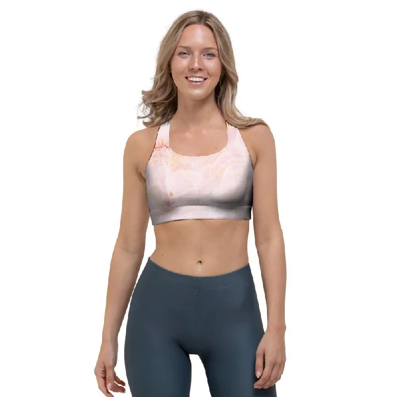 Natural Pink Marble Sports Bra Comfortable Active Bra