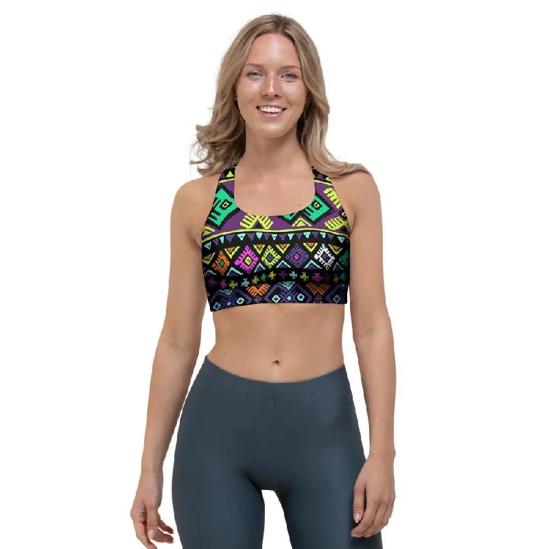 Navojo Aztec Print Sports Bra Wireless Push-Up Bra