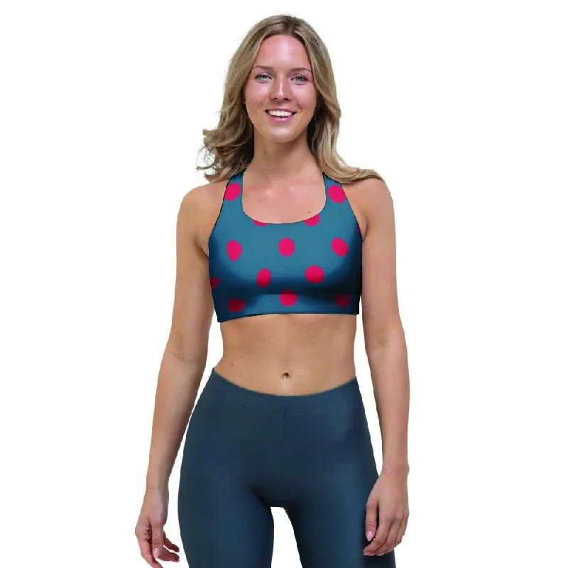 Navy Polka Dot Sports Bra Sporty Compression Bra