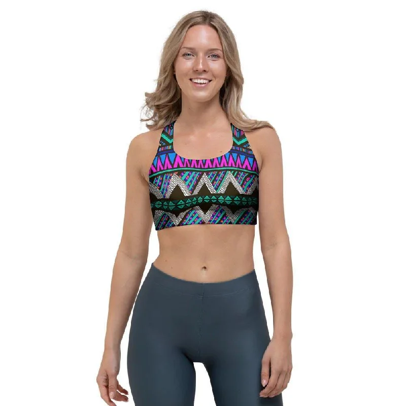 Neon Color Indian Aztec Trippy Sports Bra Breathable Sports Bra