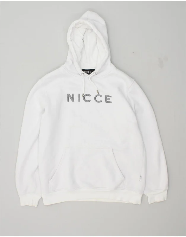 NICCE Womens Graphic Hoodie Jumper UK 16 Large White Cotton Hoodie with Button Placket Classic Preppy