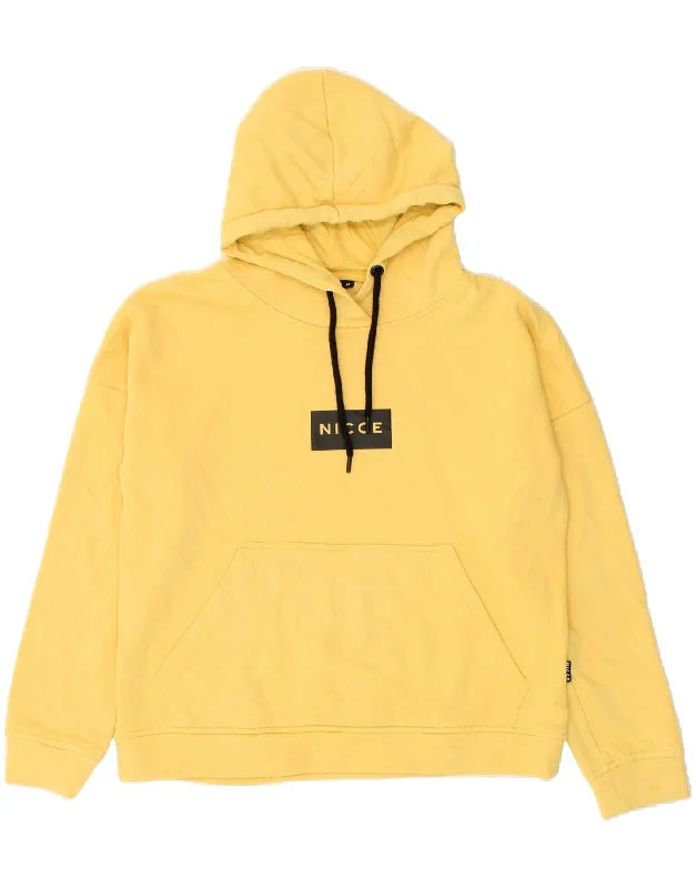 NICCE Womens Graphic Hoodie Jumper UK 6 XS Yellow Cotton Hoodie with Half-Zip Sporty Casual