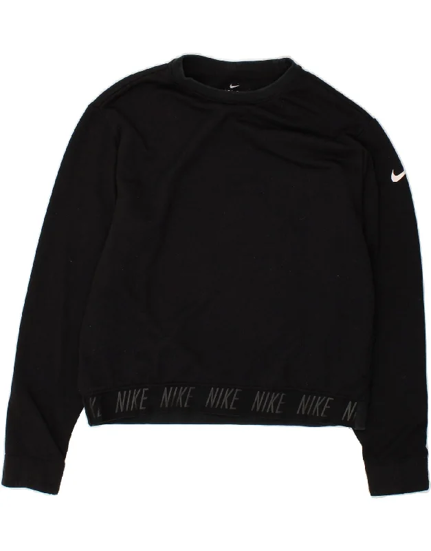 NIKE Womens Dri Fit Graphic Sweatshirt Jumper UK 14 Medium Black Hoodie with Fur Luxurious Winter