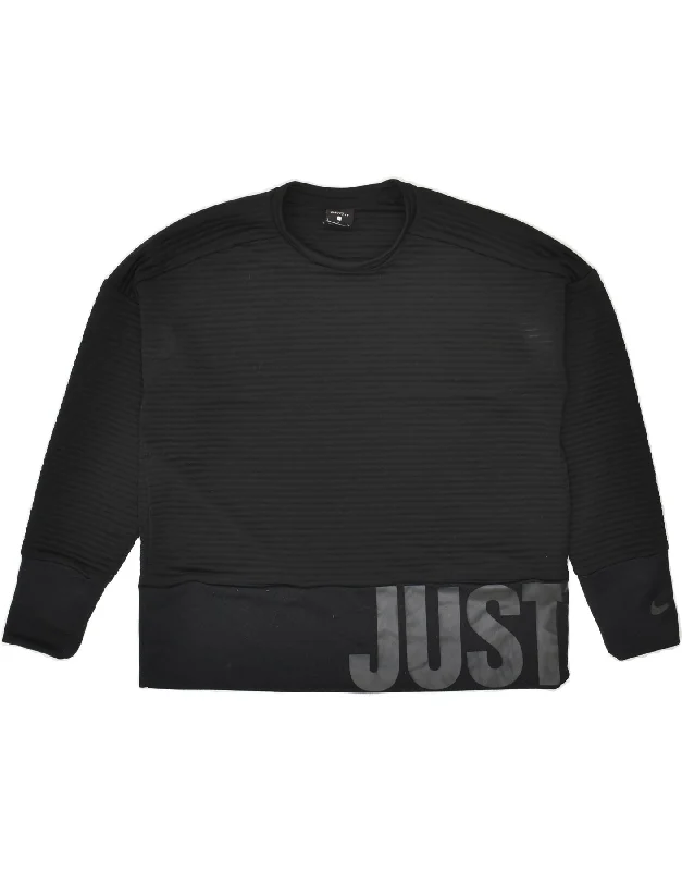 NIKE Womens Dri Fit Oversized Graphic Sweatshirt Jumper UK 10 Small Black Hoodie with Sequins Glamorous Eye-catching