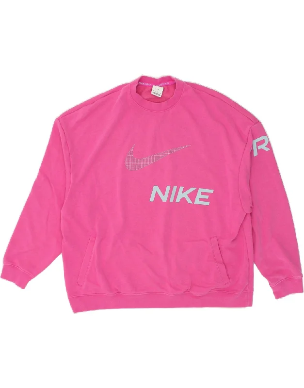 NIKE Womens Dri Fit Oversized Graphic Sweatshirt Jumper UK 18 XL Pink Hoodie with Patch Decorative Personalized