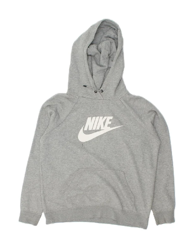 NIKE Womens Graphic Hoodie Jumper UK 14 Medium Grey Cotton Hoodie Dress Longline Feminine