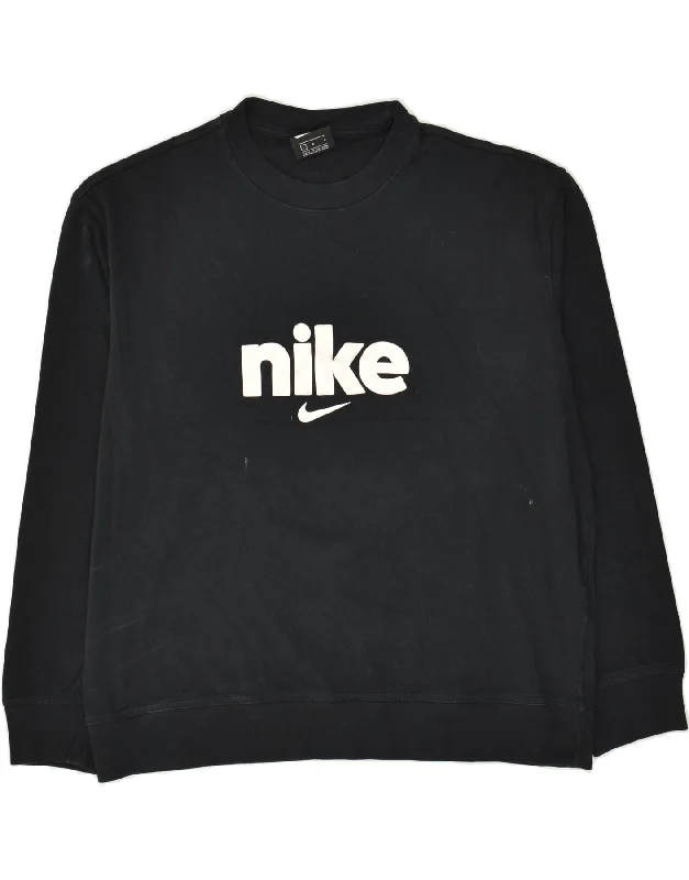 NIKE Womens Graphic Sweatshirt Jumper UK 16 Large Black Cotton Hoodie with Relaxed Fit Easy Casual