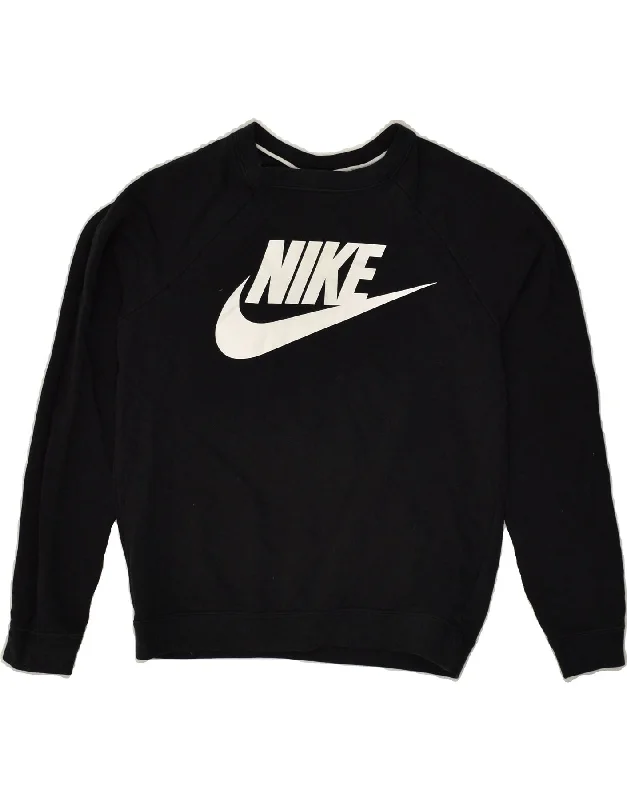 NIKE Womens Graphic Sweatshirt Jumper UK 6 XS Black Cotton Graphic Hoodie Design Print