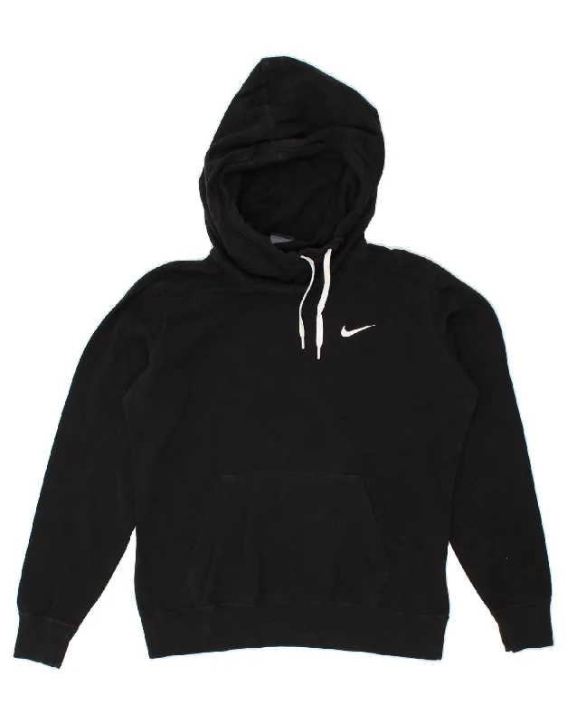 NIKE Womens Hoodie Jumper UK 14 Medium Black Cotton Hoodie with Metallic Shiny Futuristic