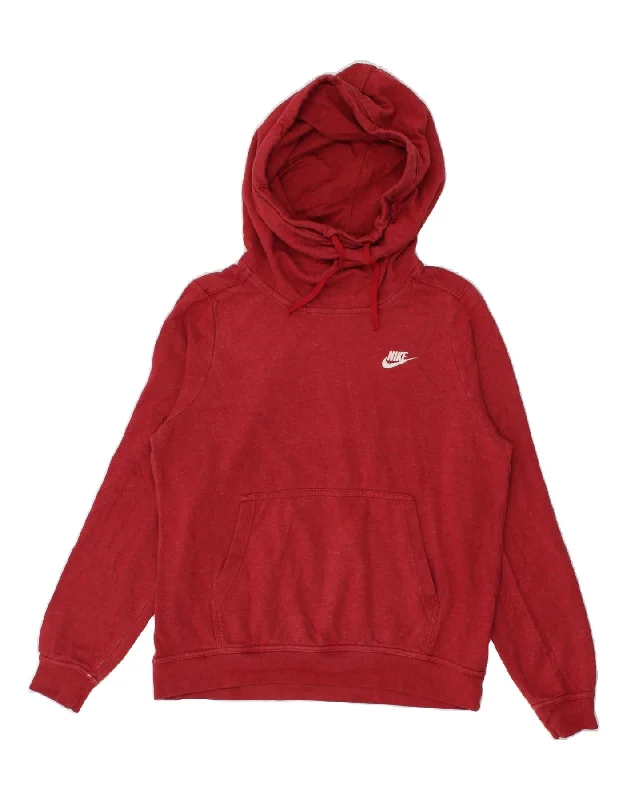 NIKE Womens Hoodie Jumper UK 14 Medium Red Cotton Hoodie with Fur Luxurious Winter