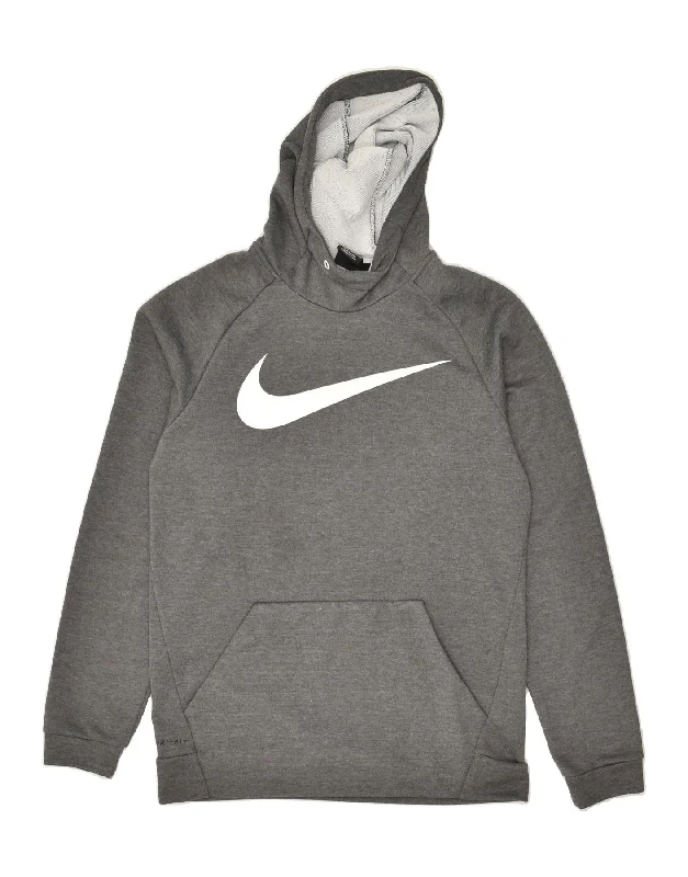 NIKE Womens Loose Fit Graphic Hoodie Jumper UK 10 Small Grey Polyester Hoodie with Strings Custom Fit Adjustable