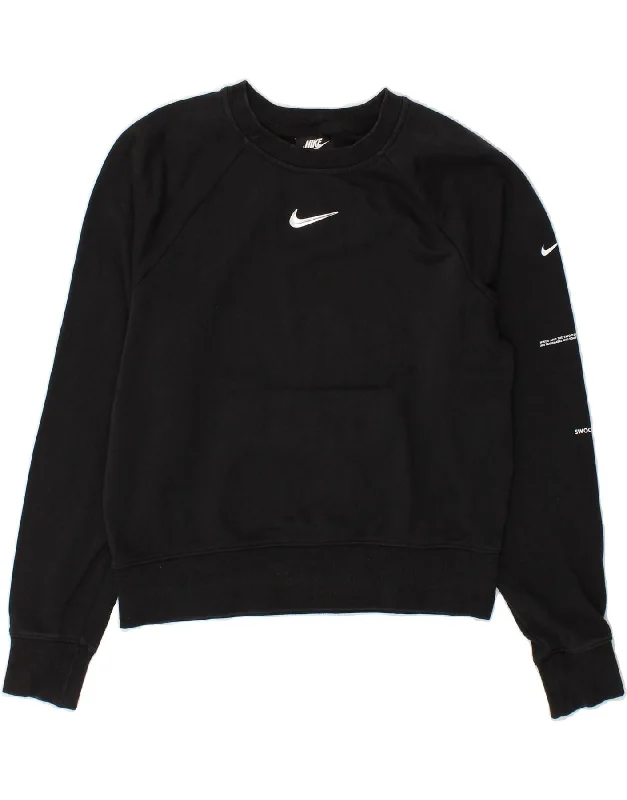 NIKE Womens Oversized Crop Graphic Sweatshirt Jumper UK 10 Small Black Hoodie with Crew Neck Simple Timeless