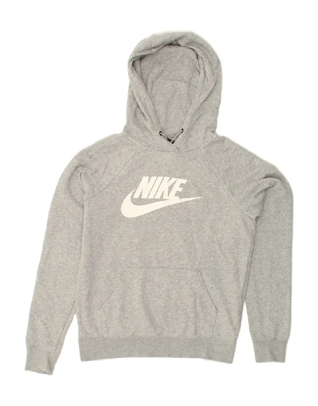 NIKE Womens Oversized Graphic Hoodie Jumper UK 6 XS Grey Cotton Hoodie with Zipper Versatile Modern