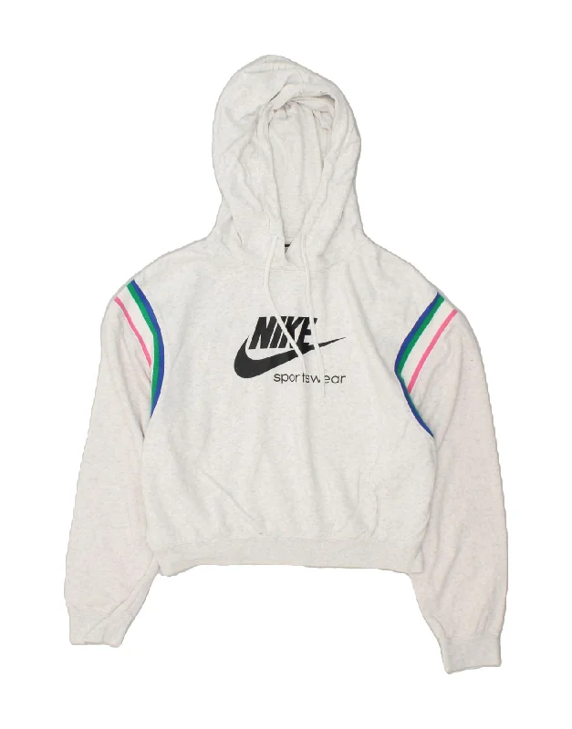 NIKE Womens sportswear Graphic Hoodie Jumper UK 6 XS White Cotton Hoodie with Batwing Sleeves Loose Dramatic