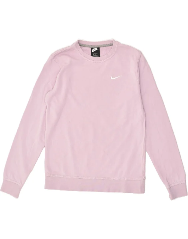 NIKE Womens Sweatshirt Jumper UK 14 Medium Pink Cotton Hoodie with Contrast Stitching Detailed Premium