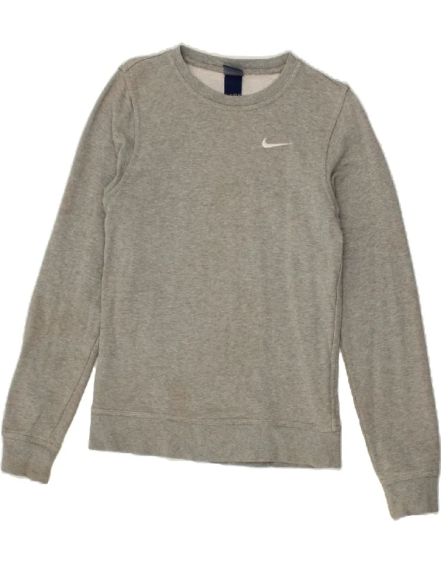 NIKE Womens Sweatshirt Jumper UK 6 XS Grey Cotton Hoodie with Belted Waist Structured Tailored