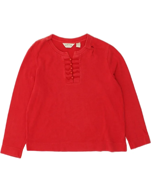 ORVIS Womens Sweatshirt Jumper UK 16 Large Red Cotton Hoodie with High Neck Warm Protective